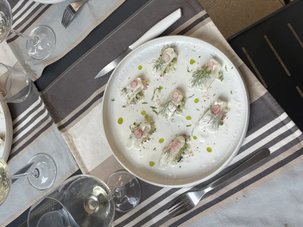 Cod ceviche with coconut, lime, cucumber and fennel